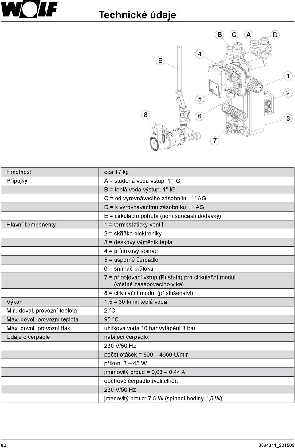 průtoku 7 = připojovací vstup (Push-In) pro cirkulační modul (včetně zasepovacího víka) 8 = cirkulační modul (příslušenství) Výkon 1, 30 l/min teplá voda Min. dovol. provozní teplota 2 C Max. dovol. provozní teplota 9 C Max.