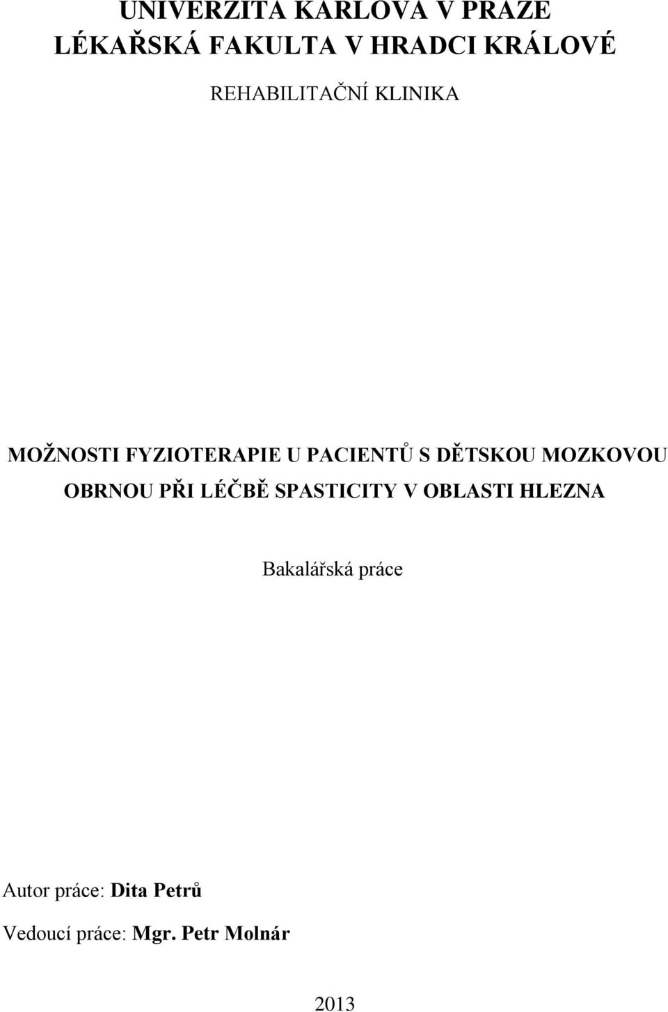 MOZKOVOU OBRNOU PŘI LÉĈBĚ SPASTICITY V OBLASTI HLEZNA Bakalářská