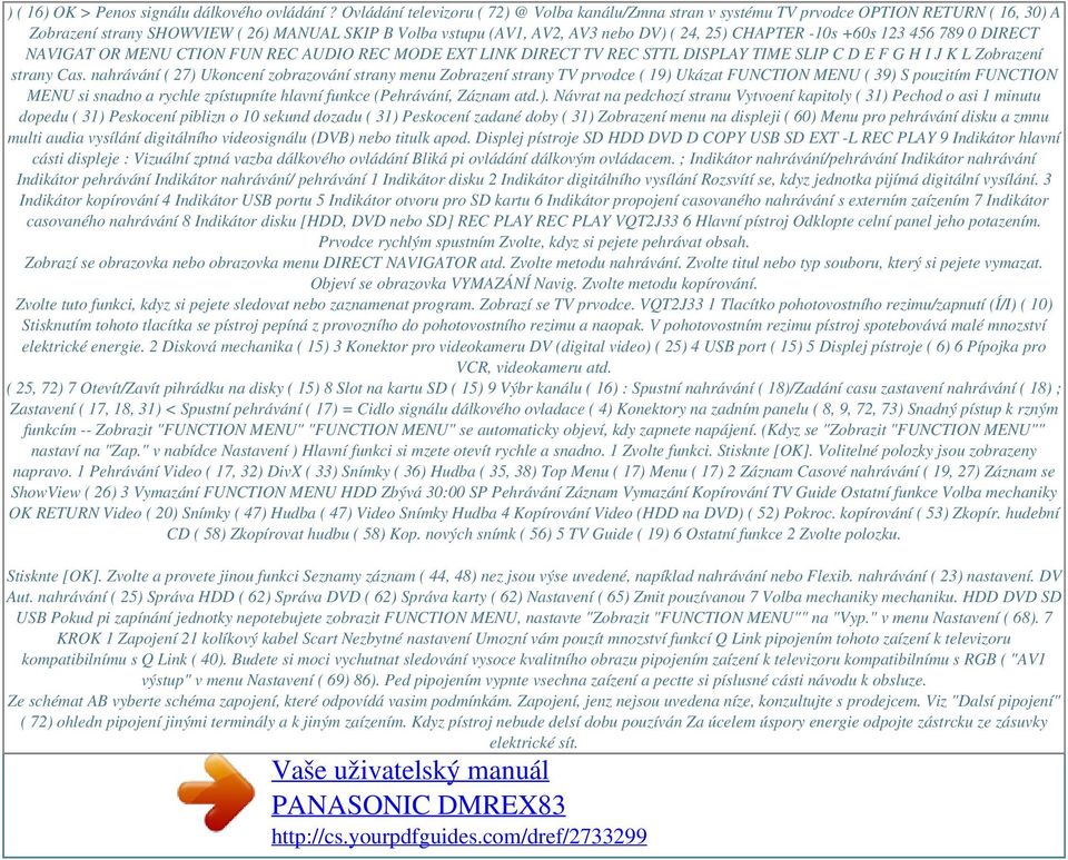 -10s +60s 123 456 789 0 DIRECT NAVIGAT OR MENU CTION FUN REC AUDIO REC MODE EXT LINK DIRECT TV REC STTL DISPLAY TIME SLIP C D E F G H I J K L Zobrazení strany Cas.