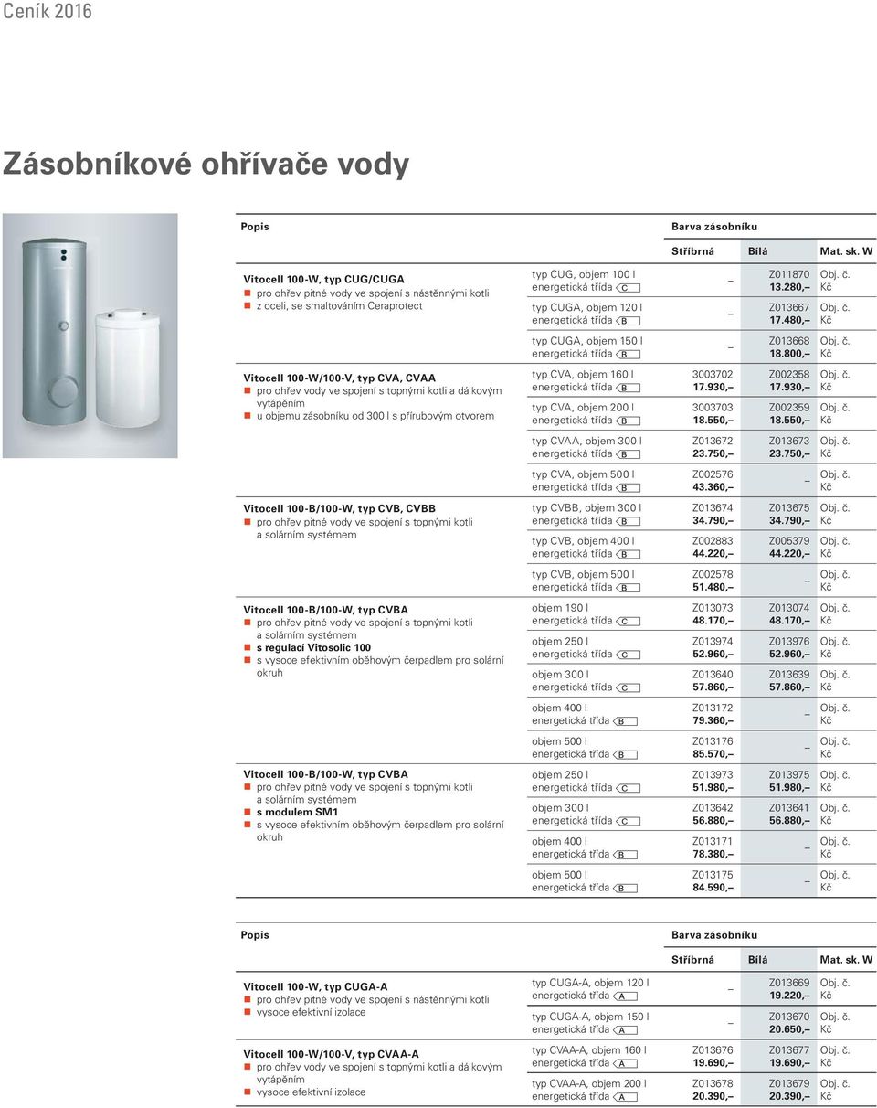 Z011870 13.280, Z013667 17.480, typ CUGA, objem 150 l energetická třída B Z013668 18.