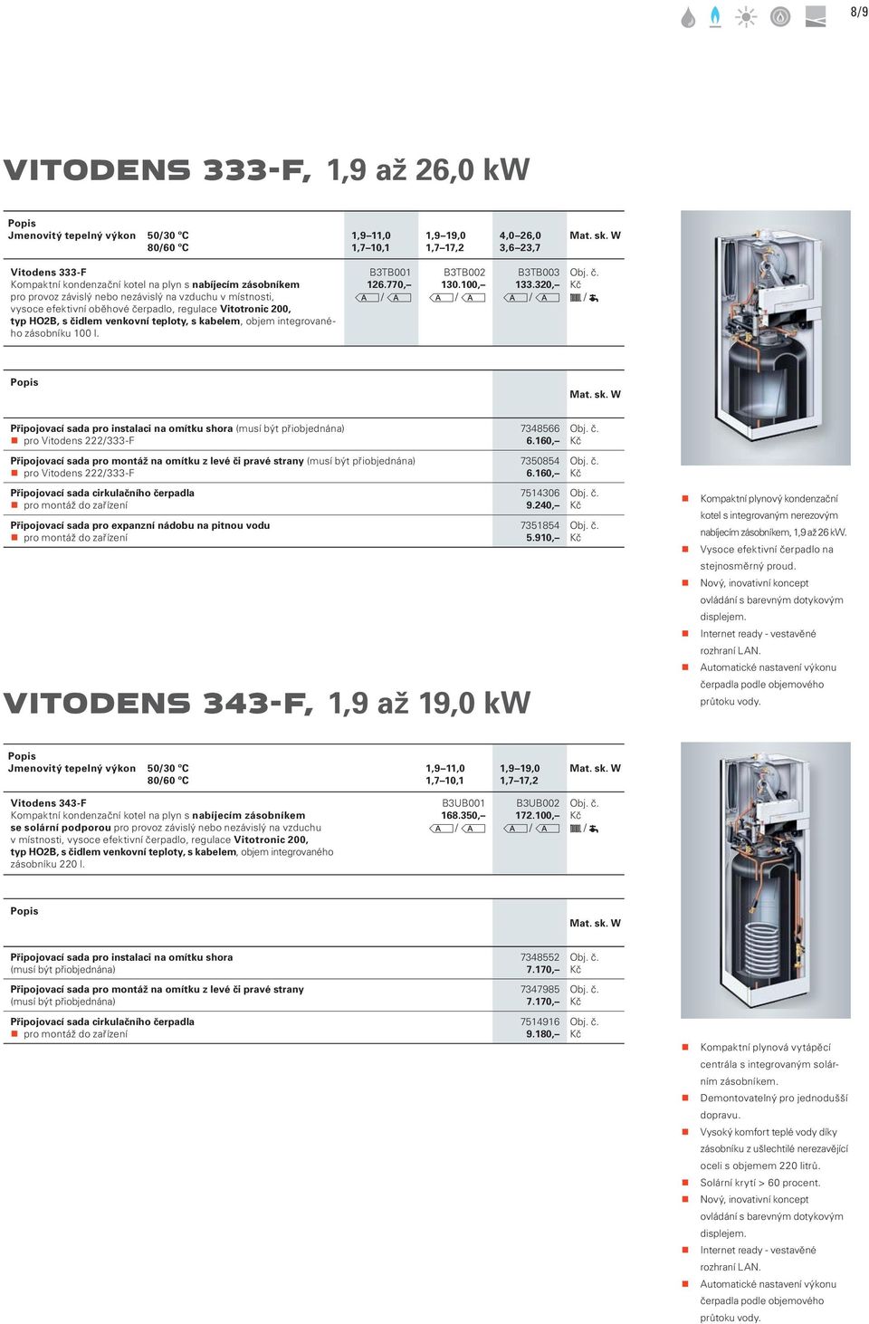 HO2B, s čidlem venkovní teploty, s kabelem, objem integrovaného zásobníku 100 l. B3TB001 126.770, B3TB002 130.100, B3TB003 133.320, Mat. sk.