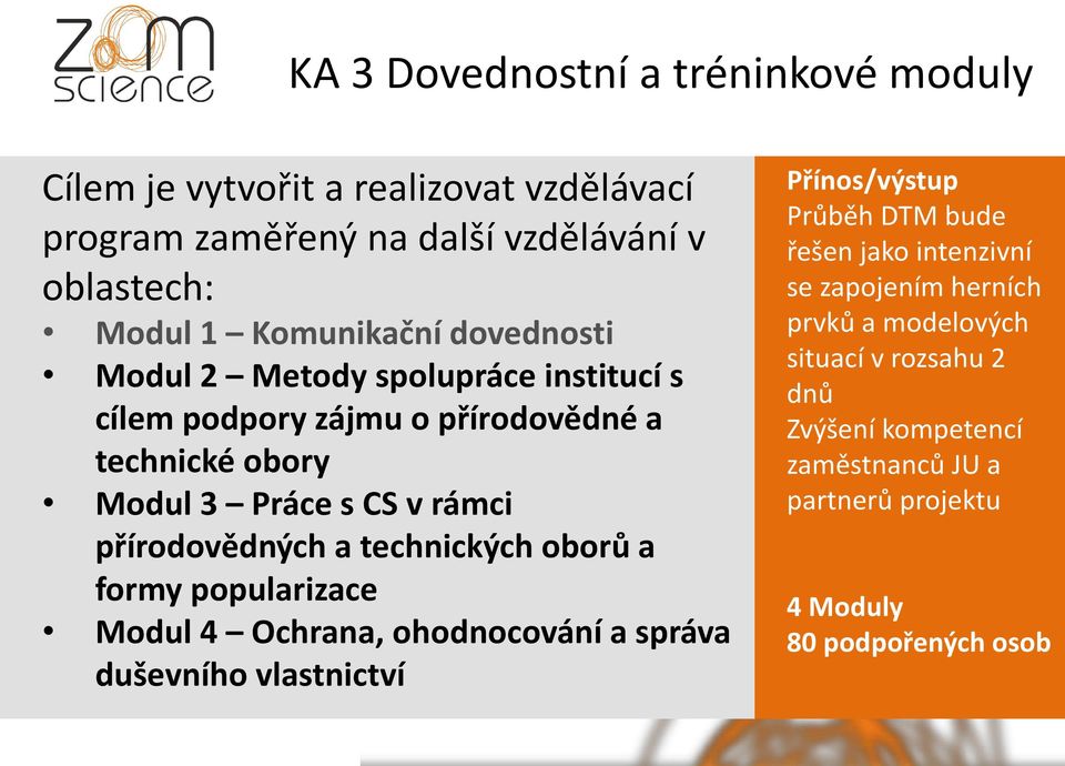 technických oborů a formy popularizace Modul 4 Ochrana, ohodnocování a správa duševního vlastnictví Přínos/výstup Průběh DTM bude řešen jako