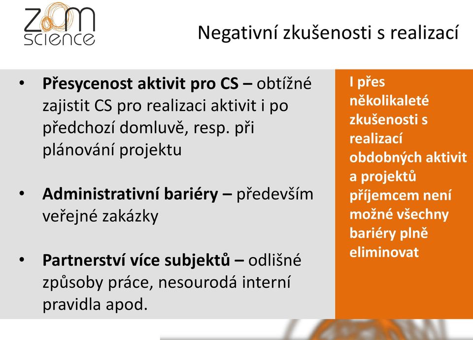 při plánování projektu Administrativní bariéry především veřejné zakázky Partnerství více subjektů