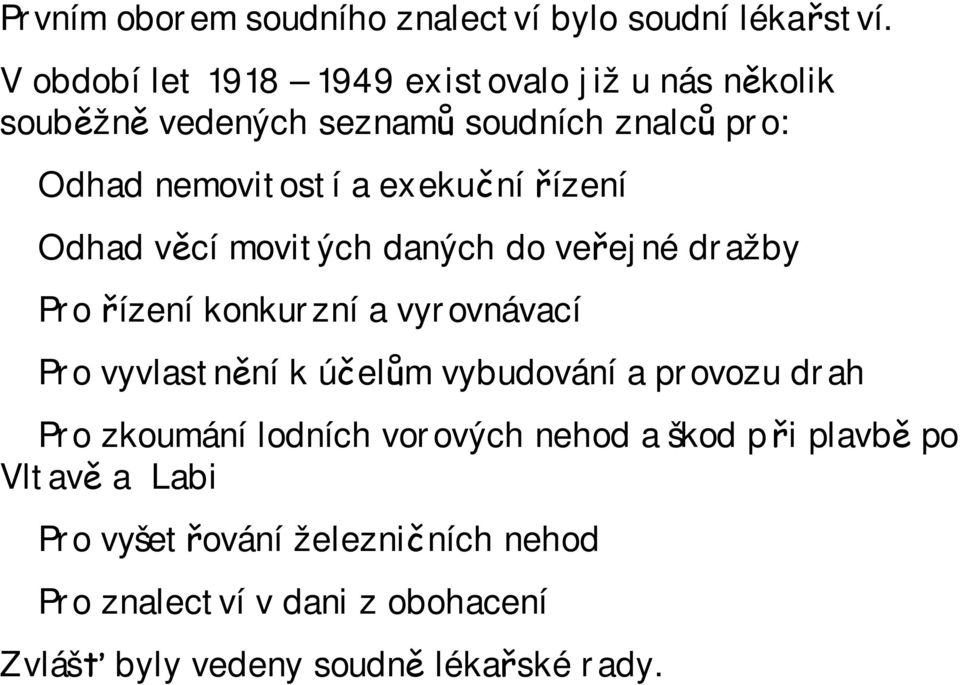 exekuční řízení Odhad věcí movitých daných do veřejné dražby Pro řízení konkurzní a vyrovnávací Pro vyvlastnění k účelům