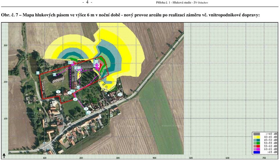 7 Mapa hlukových pásem ve výšce 6 m v noční