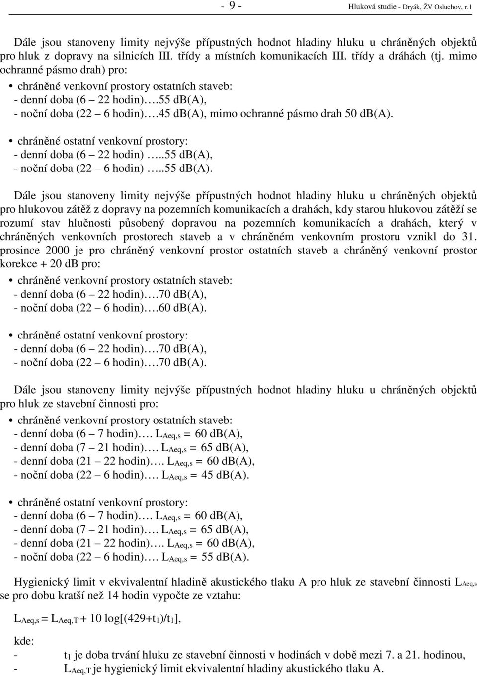 45 db(a), mimo ochranné pásmo drah 50 db(a). chráněné ostatní venkovní prostory: - denní doba (6 22 hodin)..55 db(a),