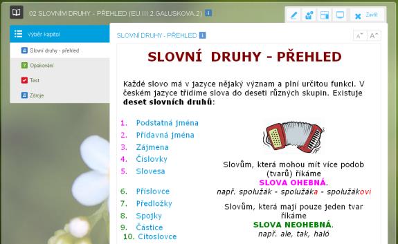 Učební text můžete efektivně využít i jako prostor k vytvoření jakéhosi menu, prostřednictvím něhož se uživatel snadno dostane k jakýmkoliv existujícím materiálům (učebnicím) nebo jejich částem v