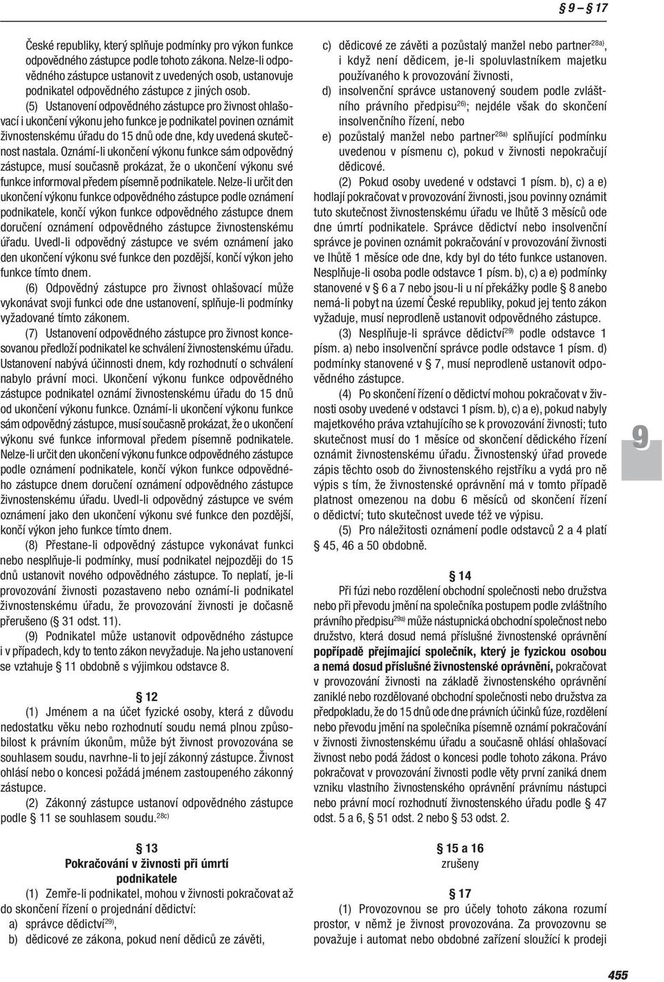 (5) Ustanovení odpovědného zástupce pro živnost ohlašovací i ukončení výkonu jeho funkce je podnikatel povinen oznámit živnostenskému úřadu do 15 dnů ode dne, kdy uvedená skutečnost nastala.