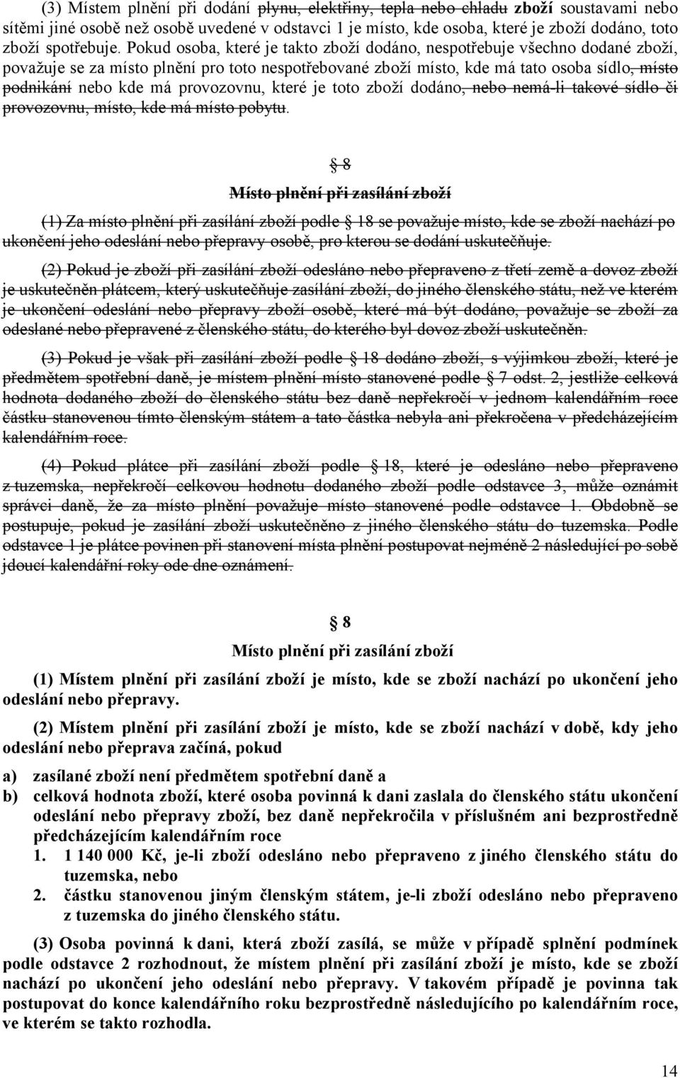 Pokud osoba, které je takto zboží dodáno, nespotřebuje všechno dodané zboží, považuje se za místo plnění pro toto nespotřebované zboží místo, kde má tato osoba sídlo, místo podnikání nebo kde má