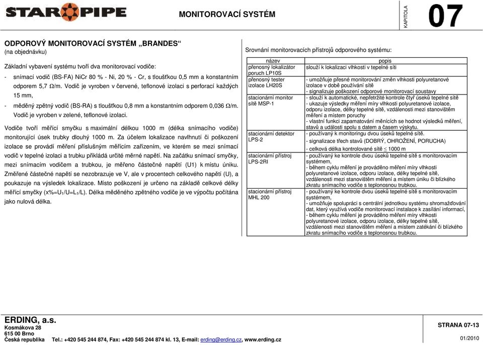 Vodič je vyroben v zelené, teflonové izolaci. Vodiče tvoří měřící smyčku s maximální délkou 1000 m (délka snímacího vodiče) monitorující úsek trubky dlouhý 1000 m.