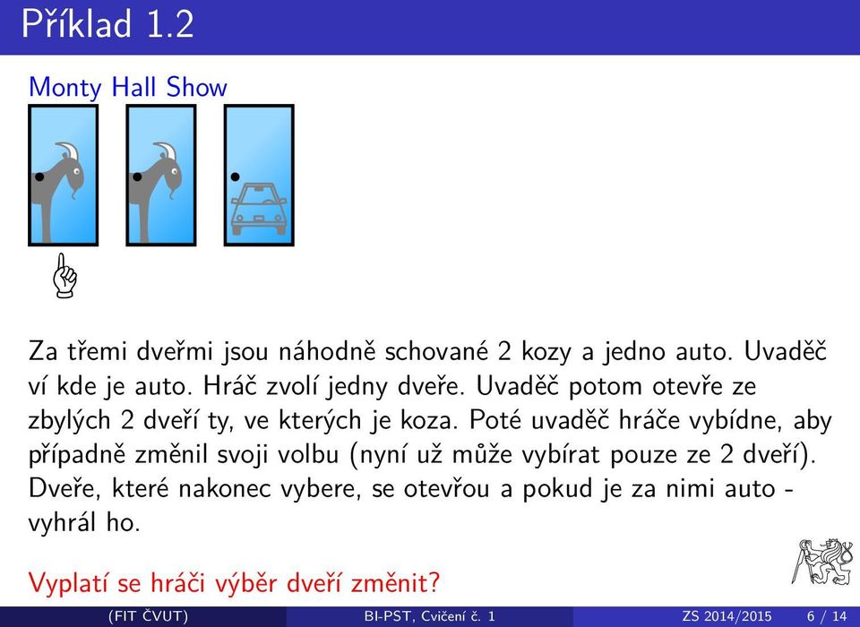 Poté uvaděč hráče vybídne, aby případně změnil svoji volbu (nyní už může vybírat pouze ze 2 dveří).