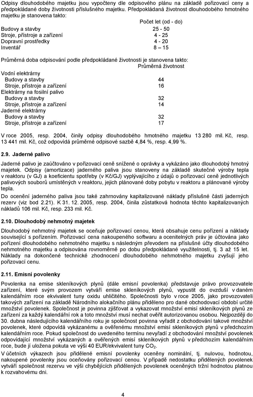 doba odpisování podle předpokládané životnosti je stanovena takto: Průměrná životnost Vodní elektrárny Budovy a stavby 44 Stroje, přístroje a zařízení 16 Elektrárny na fosilní palivo Budovy a stavby