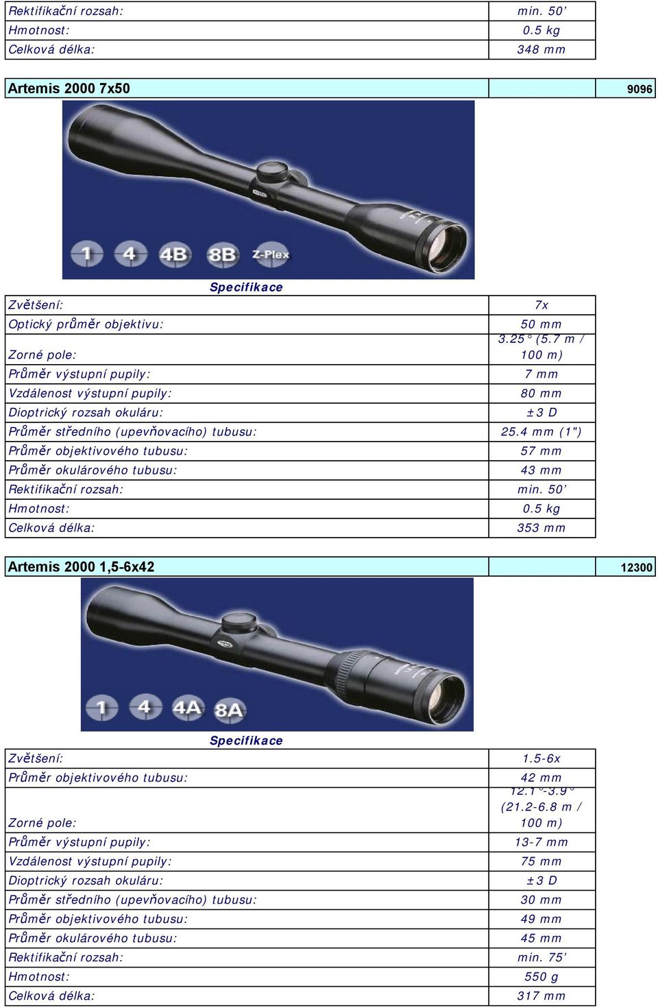 4 mm (1") Průměr objektivového tubusu: Průměr okulárového tubusu: 57 mm 43 mm Rektifikační rozsah: min. 50 Celková délka: 0.