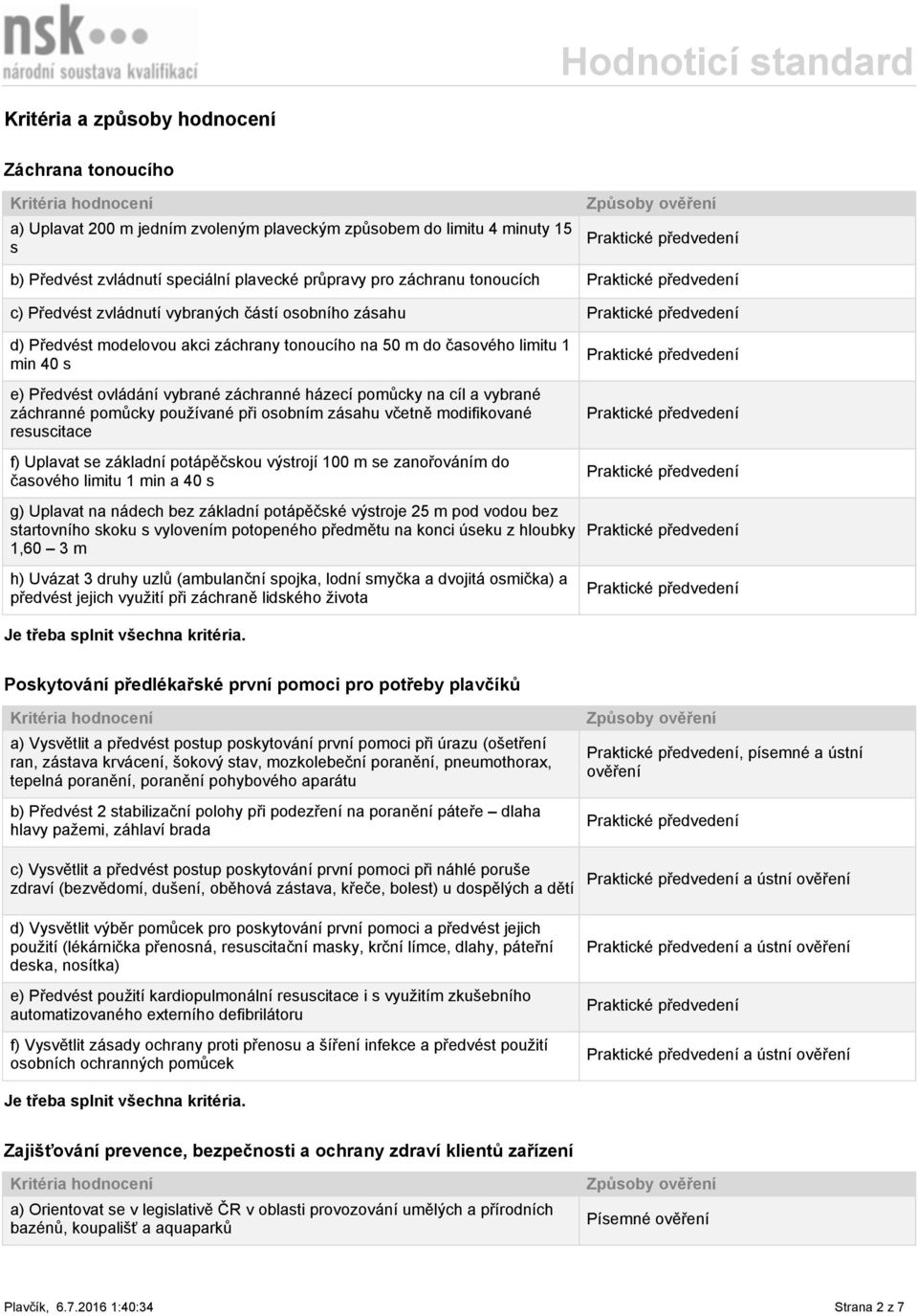 vybrané záchranné pomůcky používané při osobním zásahu včetně modifikované resuscitace f) Uplavat se základní potápěčskou výstrojí 100 m se zanořováním do časového limitu 1 min a 40 s g) Uplavat na