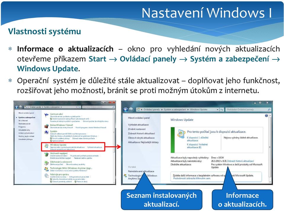 Operační systém je důležité stále aktualizovat doplňovat jeho funkčnost, rozšiřovat jeho