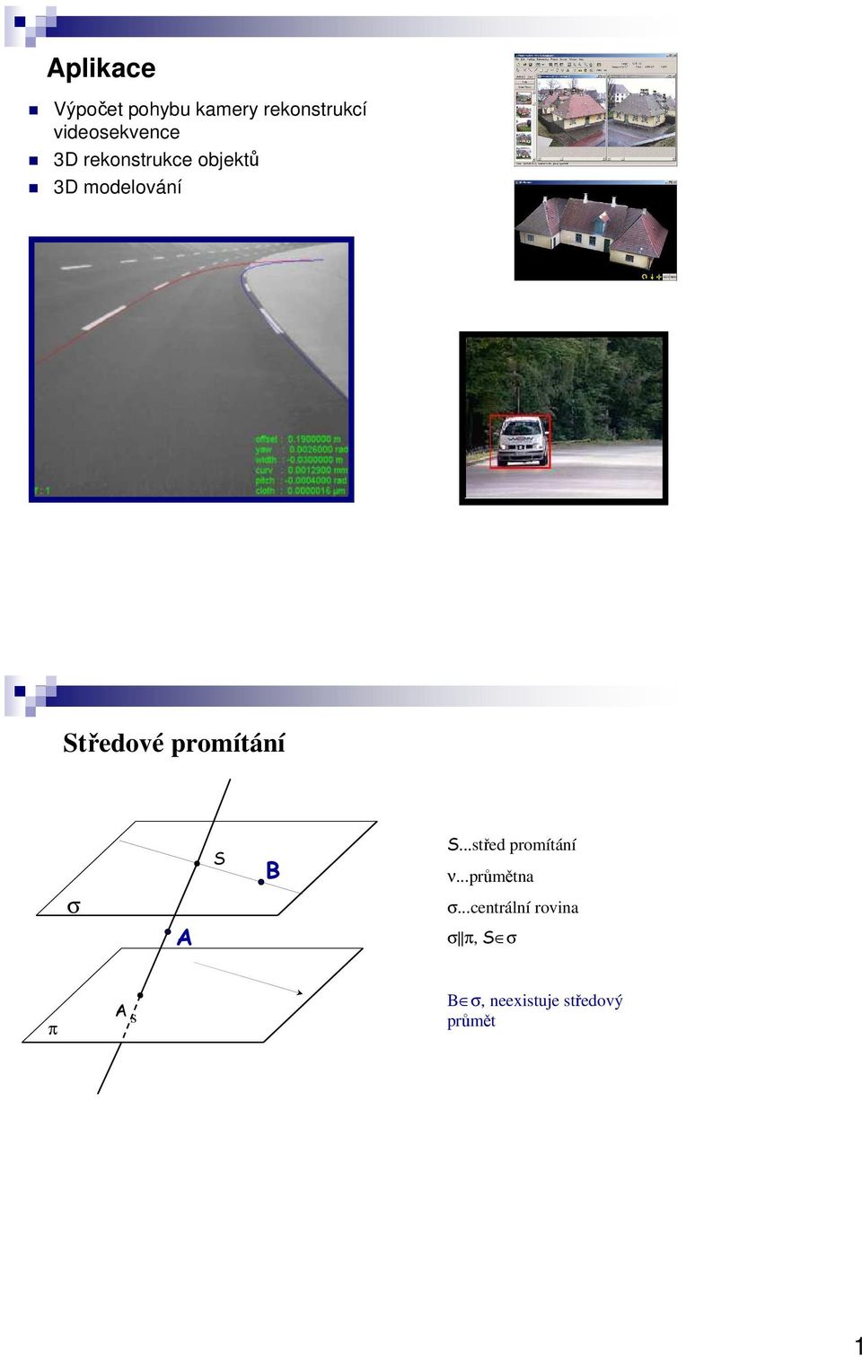 Středové promítání σ A S B S...střed promítání ν.