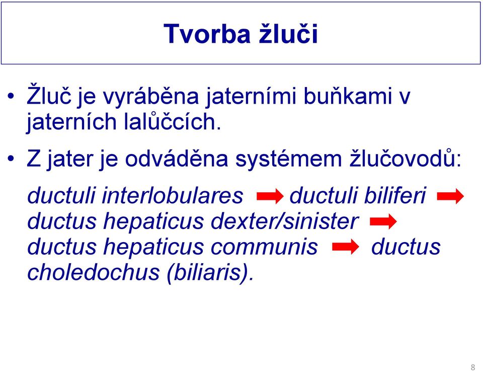 Z jater je odváděna systémem žlučovodů: ductuli