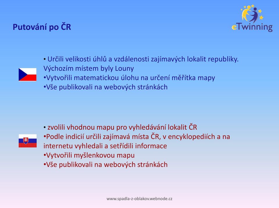 webových stránkách zvolili vhodnou mapu pro vyhledávání lokalit ČR Podle indicií určili zajímavá místa