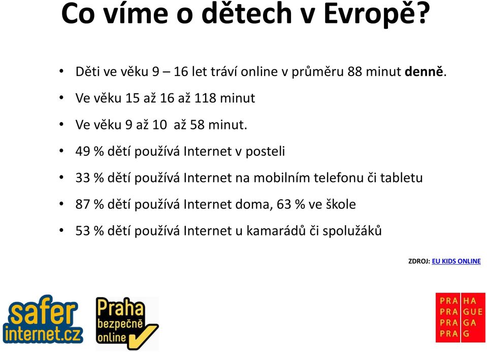 49 % dětí používá Internet v posteli 33 % dětí používá Internet na mobilním telefonu či