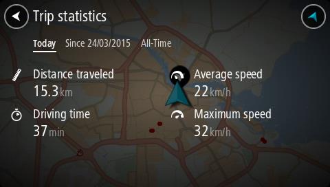 Statistika aktuální cesty Chcete-li si zobrazit statistiku cesty, kterou právě jedete, vyberte kartu Od --/--/--.