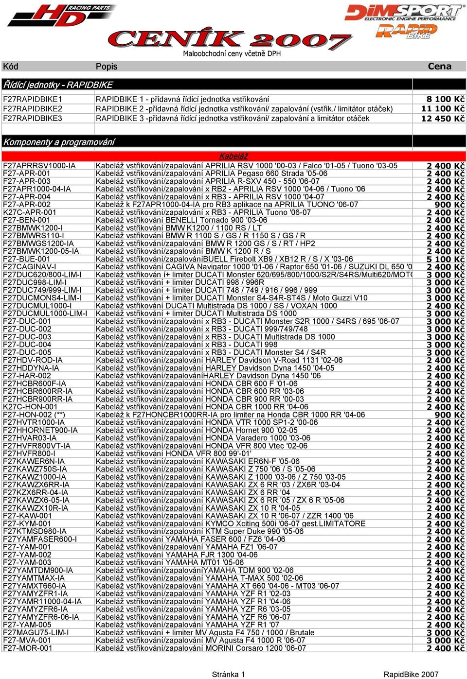 F27APRRSV1000-IA Kabeláž vstřikování/zapalování APRILIA RSV 1000 '00-03 / Falco '01-05 / Tuono '03-05 2 400 Kč F27-APR-001 Kabeláž vstřikování/zapalování APRILIA Pegaso 660 Strada '05-06 2 400 Kč