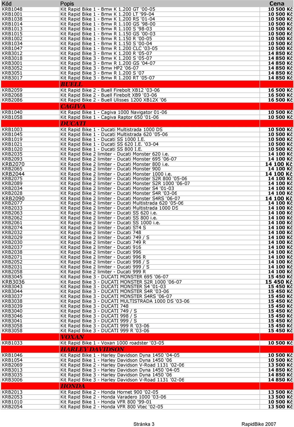 150 GS '00-03 10 500 Kč KRB1002 Kit Rapid Bike 1 - Bmw R 1.150 R '00-05 10 500 Kč KRB1034 Kit Rapid Bike 1 - Bmw R 1.150 S '00-04 10 500 Kč KRB1047 Kit Rapid Bike 1 - Bmw R 1.