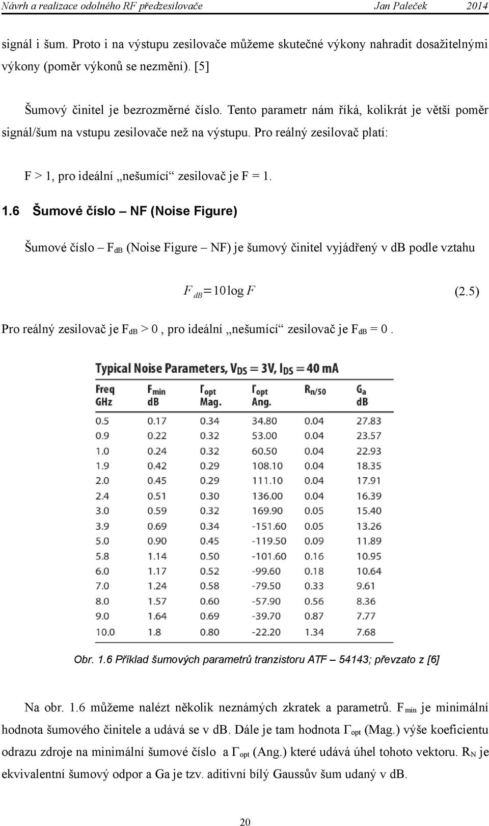 pro ideální nešumící zesilovač je F = 1. 1.6 Šumové číslo NF (Noise Figure) Šumové číslo FdB (Noise Figure NF) je šumový činitel vyjádřený v db podle vztahu F db=10 log F (2.