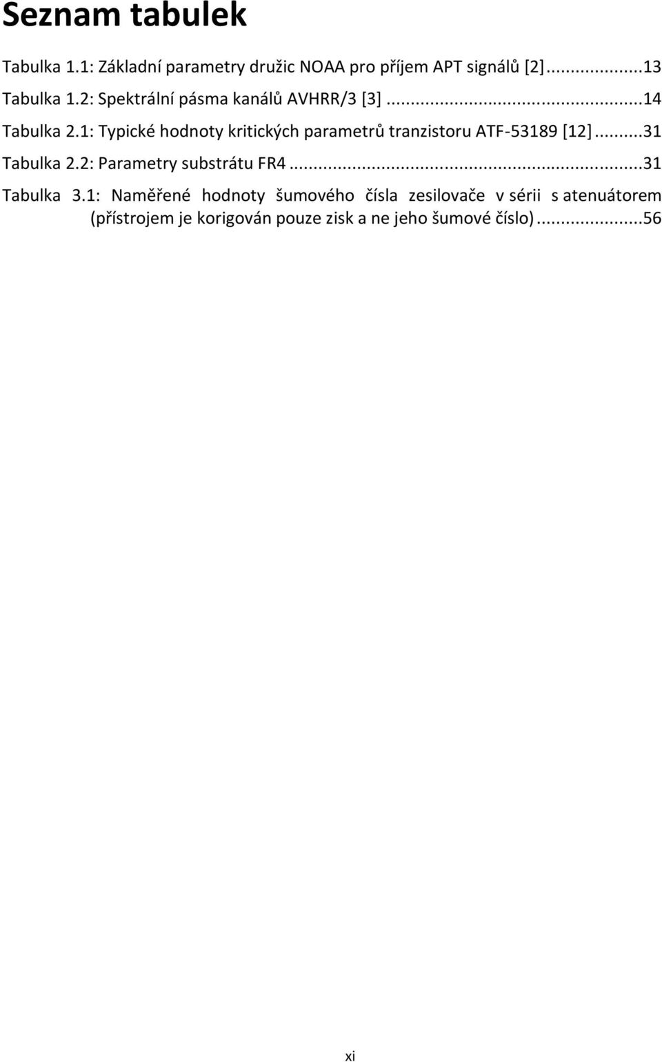 1: Typické hodnoty kritických parametrů tranzistoru ATF-53189 [12]...31 Tabulka 2.
