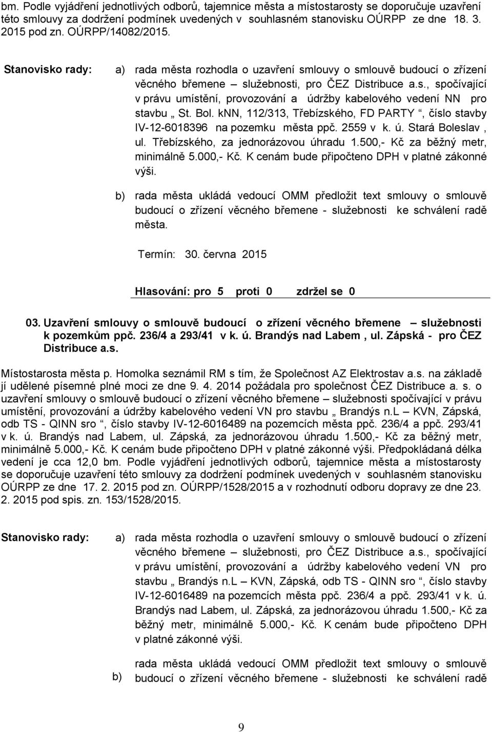 Bol. knn, 112/313, Třeízského, FD PARTY, číslo stavy IV-12-6018396 na pozemku města ppč. 2559 v k. ú. Stará Boleslav, ul. Třeízského, za jednorázovou úhradu 1.500,- Kč za ěžný metr, minimálně 5.