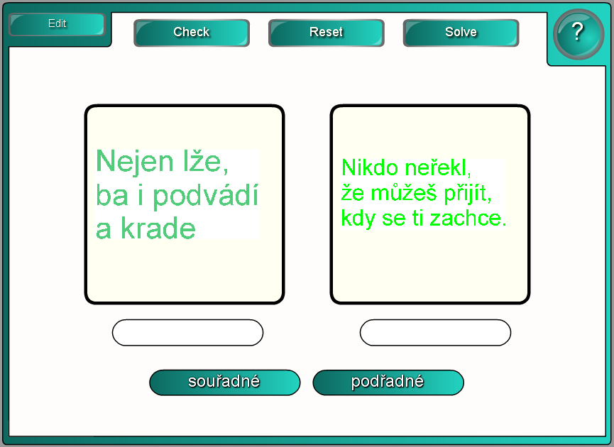 Urči druh souvětí Check vyhodnocení, Solve