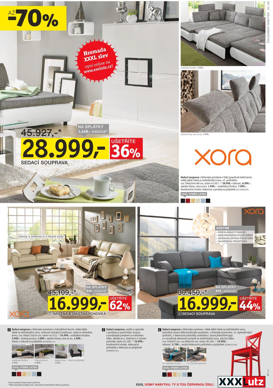 999,- taburet, 6.999,-, opěrka hlavy, cena za ks, 1.999,-, rozkládací funkce, 7.