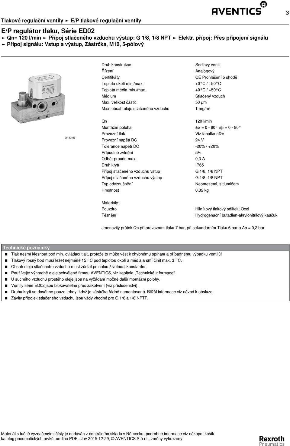 +0 C / +50 C Teplota média min./max. +0 C / +50 C Médium Stlačený vzduch Max. velikost částic 50 µm Max.