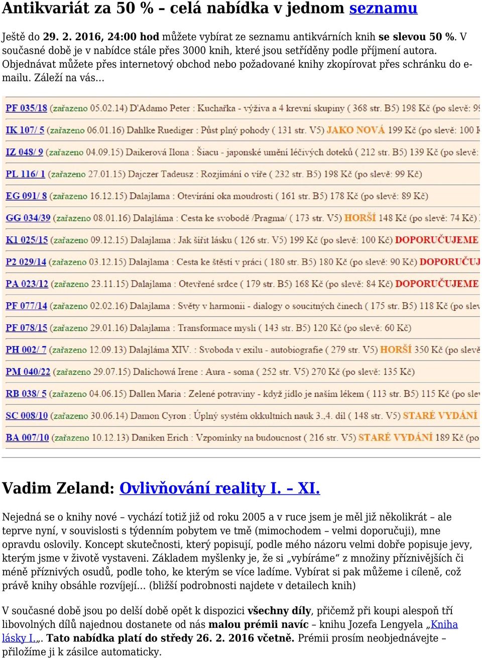 Záleží na vás Vadim Zeland: Ovlivňování reality I. XI.