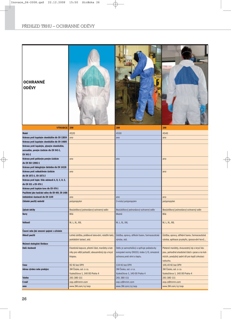 chemikáliím, aerosolům, pevným částicím dle EN 943-1, EN 943-2 Ochrana proti polétavým pevným částicím dle EN ISO 13982-1 Ochrana proti biologickým činitelům dle EN 14126 Ochrana proti radioaktivním