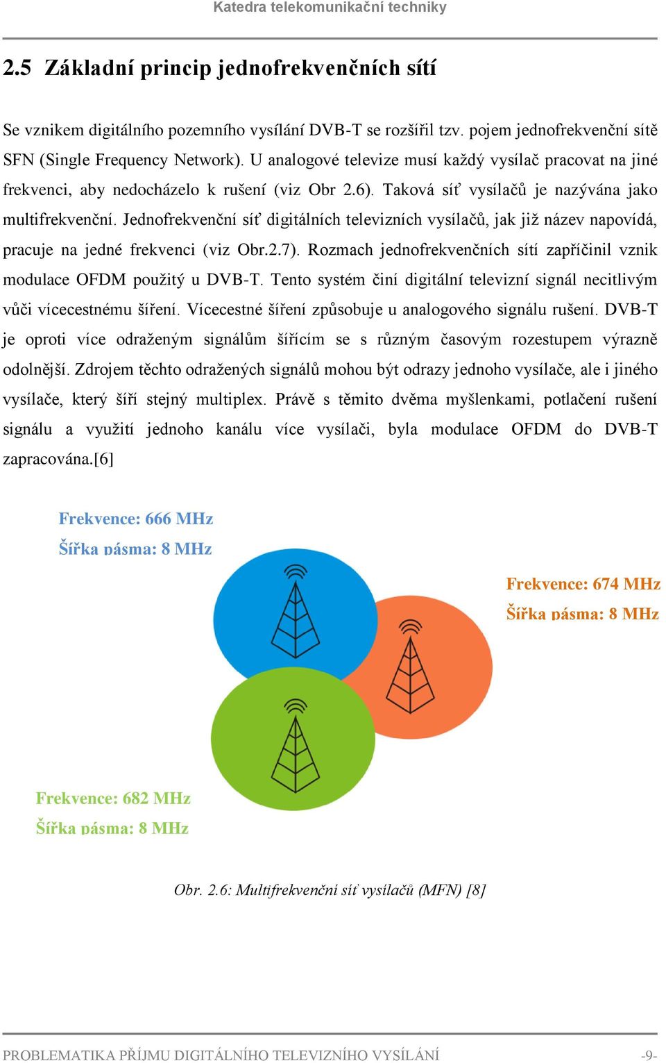 Jednofrekvenční síť digitálních televizních vysílačů, jak již název napovídá, pracuje na jedné frekvenci (viz Obr.2.7). Rozmach jednofrekvenčních sítí zapříčinil vznik modulace OFDM použitý u DVB-T.