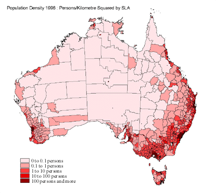 Rozložení obyvatelstva nerovnoměrné, 3/4 kontinentu je neobydleno prakticky kaţdé město v Austrálii bylo zaloţeno jako přístav nebo jako naleziště nerostných surovin