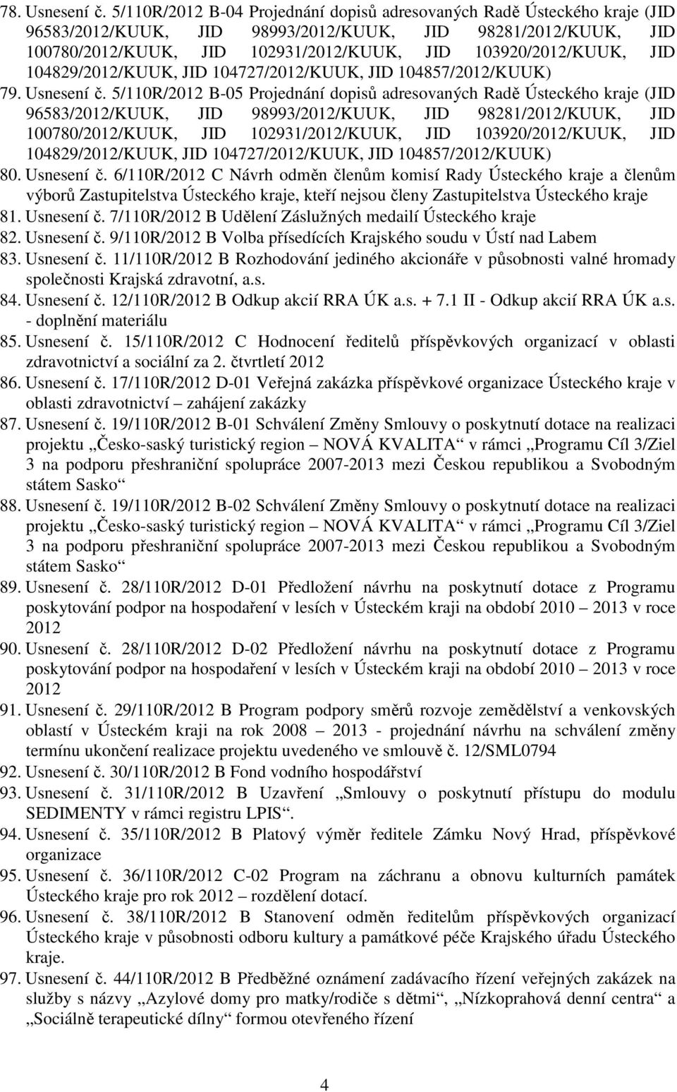 s.. Usnesení č. /R/ B Odkup akcií RRA ÚK a.s. +. II - Odkup akcií RRA ÚK a.s. - doplnění materiálu. Usnesení č. /R/ C Hodnocení ředitelů příspěvkových organizací v oblasti zdravotnictví a sociální za.