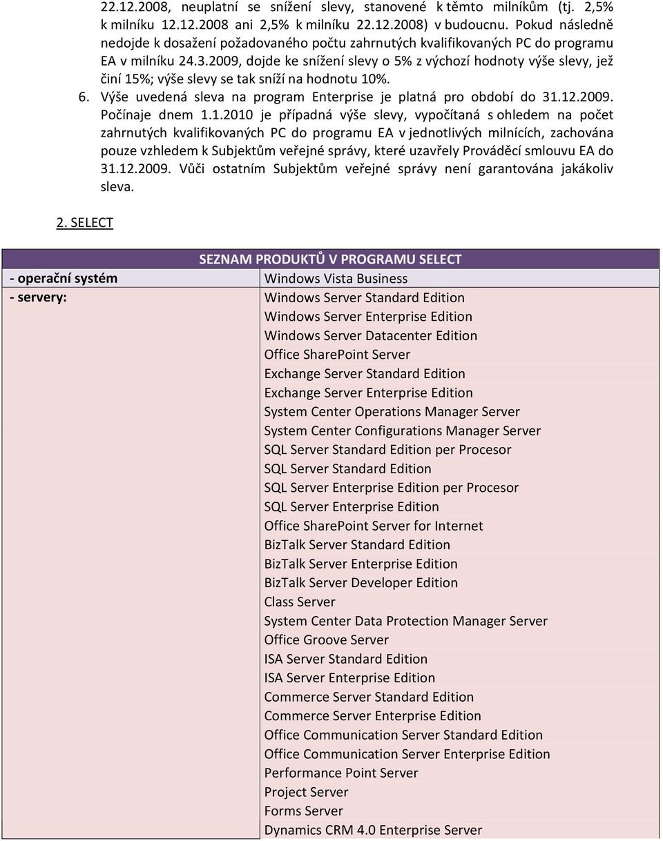 2009, dojde ke snížení slevy o 5% z výchozí hodnoty výše slevy, jež činí 15%; výše slevy se tak sníží na hodnotu 10%. 6. Výše uvedená sleva na program Enterprise je platná pro období do 31.12.2009. Počínaje dnem 1.