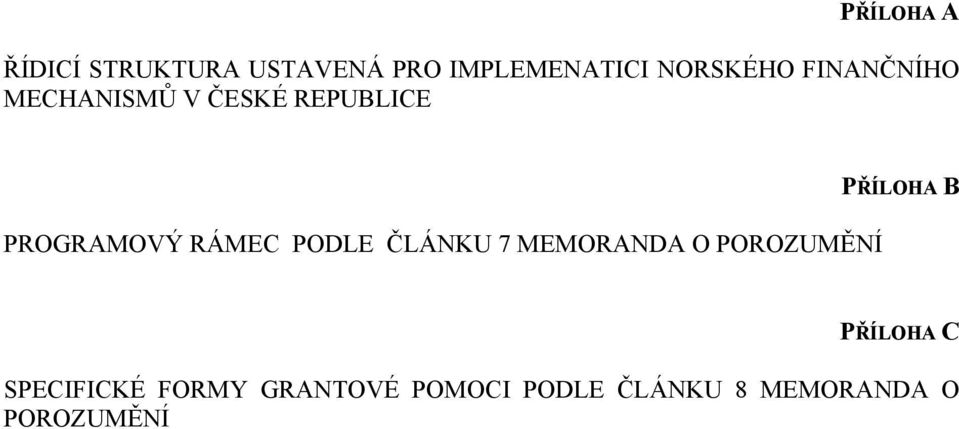 RÁMEC PODLE ČLÁNKU 7 MEMORANDA O POROZUMĚNÍ PŘÍLOHA B PŘÍLOHA