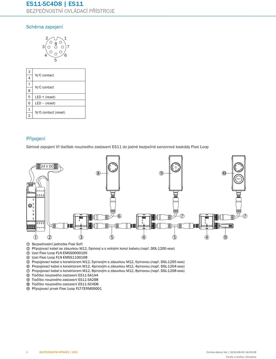 DOL-0-xxxx) ③ Uzel Flexi Loop FLN-EMSS00000 ④ Uzel Flexi Loop FLN-EMSS000 ⑤ Propojovací kabel s konektorem M, pinovým a zásuvkou M, pinovou (např.