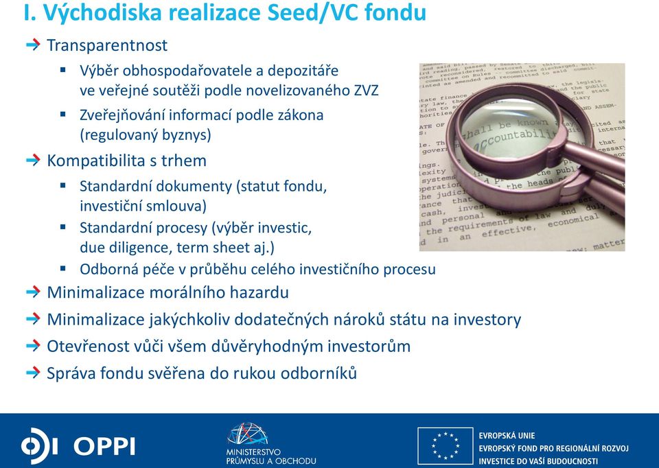 Standardní procesy (výběr investic, due diligence, term sheet aj.