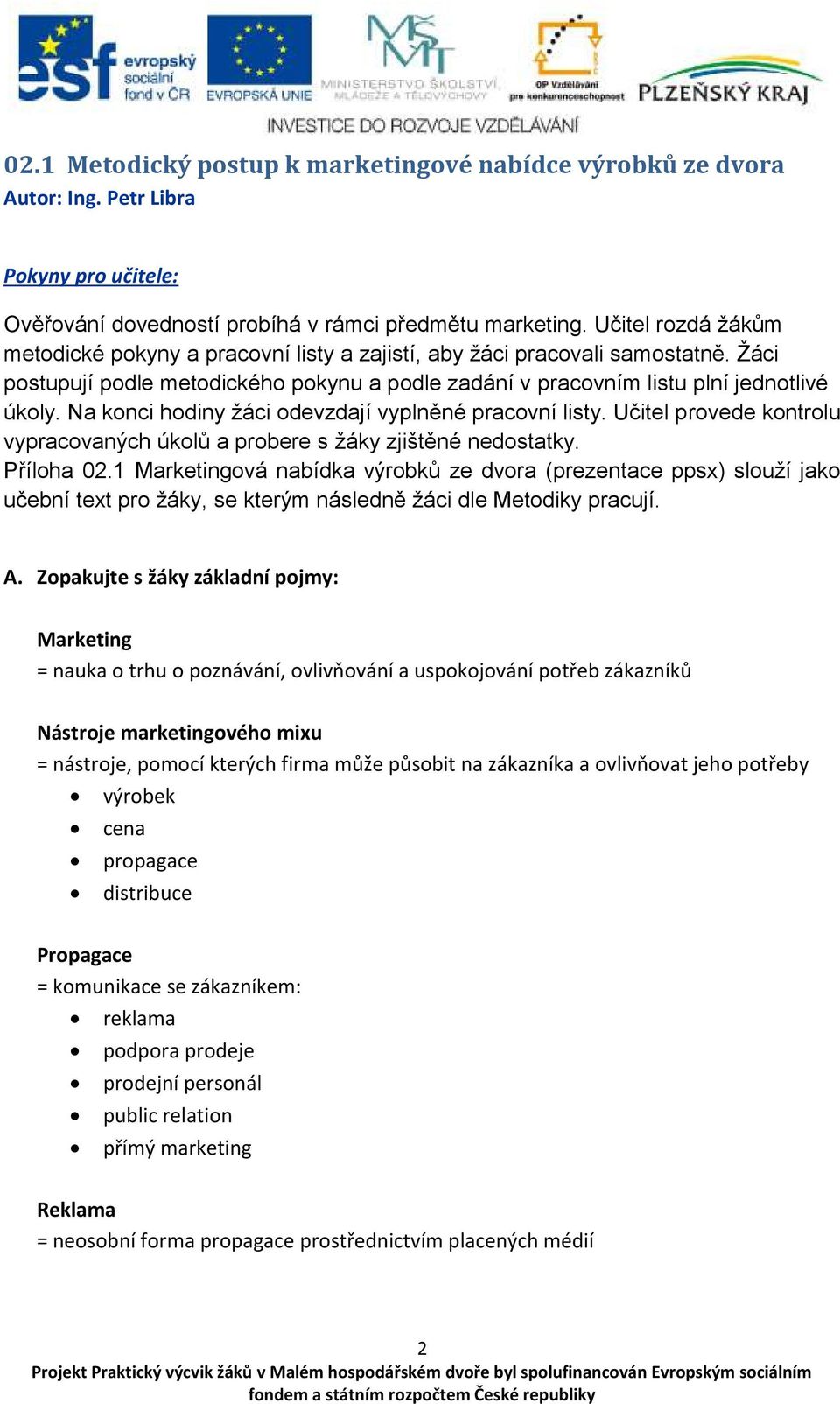 Na konci hodiny žáci odevzdají vyplněné pracovní listy. Učitel provede kontrolu vypracovaných úkolů a probere s žáky zjištěné nedostatky. Příloha 02.