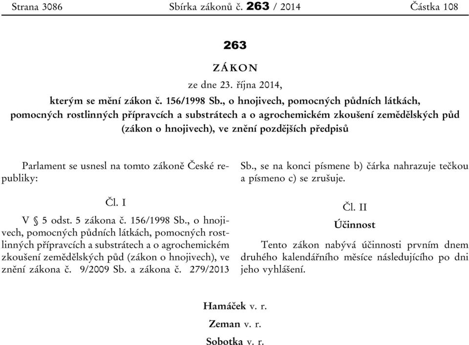usnesl na tomto zákoně České republiky: Čl. I V 5 odst. 5 zákona č. 156/1998 Sb.