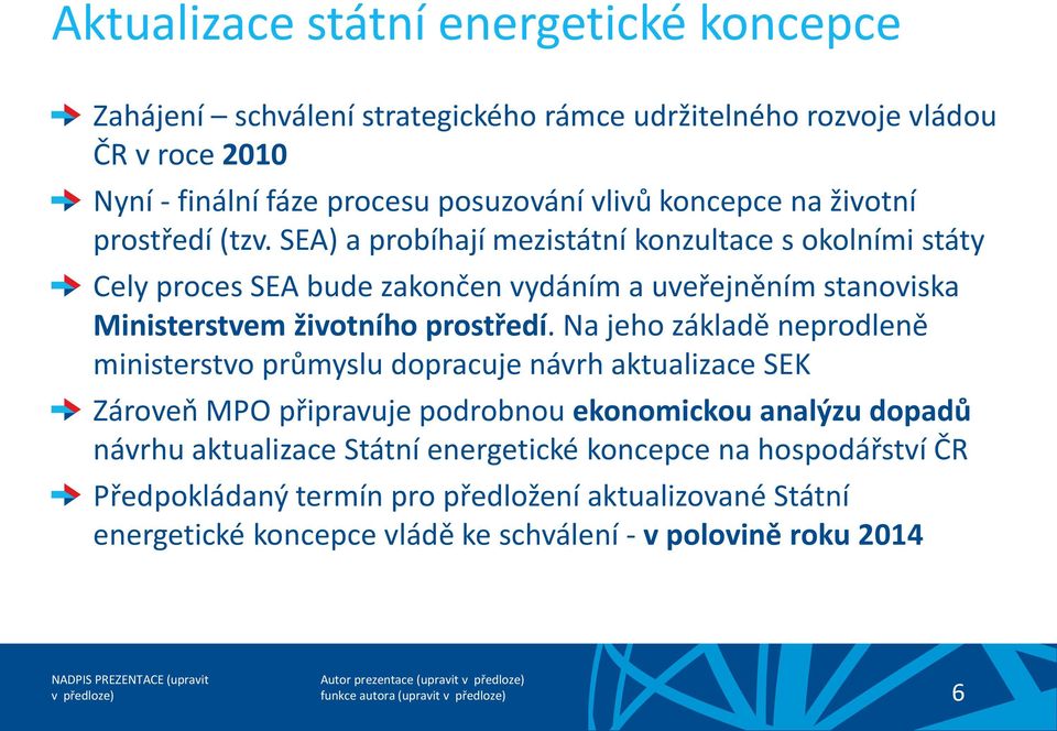 SEA) a probíhají mezistátní konzultace s okolními státy Cely proces SEA bude zakončen vydáním a uveřejněním stanoviska Ministerstvem životního prostředí.