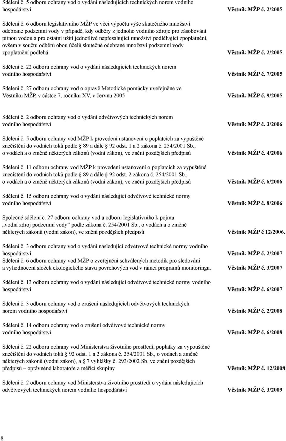 nepřesahující množství podléhající zpoplatnění, ovšem v součtu odběrů obou účelů skutečně odebrané množství podzemní vody zpoplatnění podléhá Věstník MŽP č. 2/2005 Sdělení č.