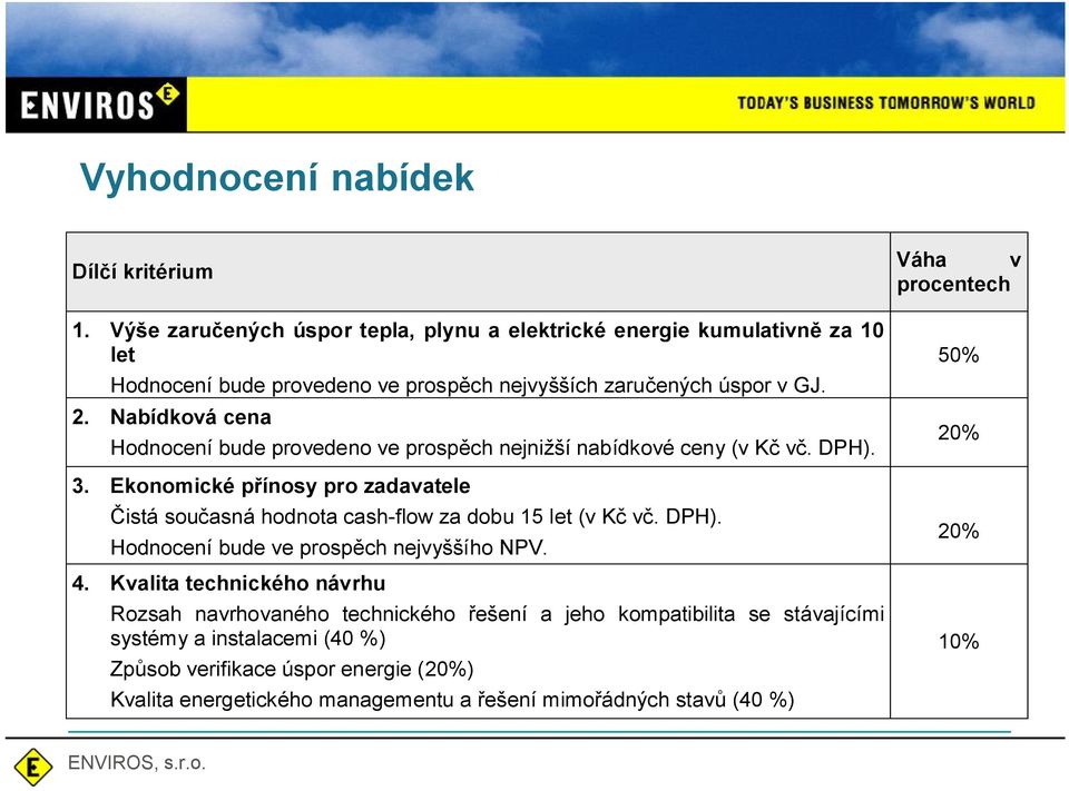 Nabídková cena Hodnocení bude provedeno ve prosp ch nejnižší nabídkové ceny (v K v. DPH). 3.