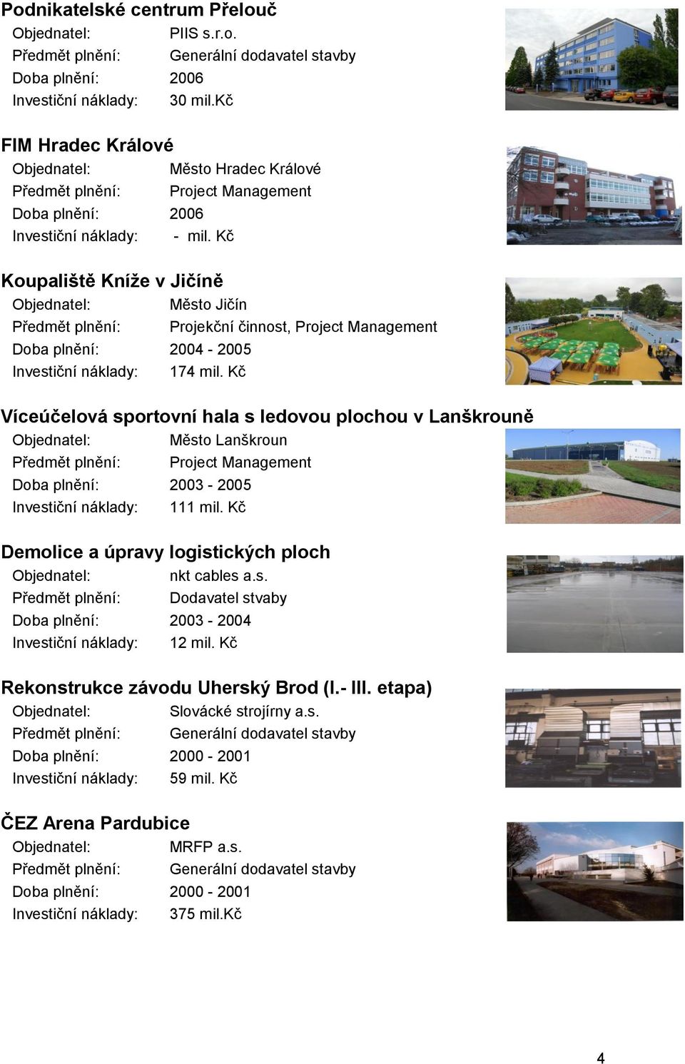 Kč Víceúčelová sportovní hala s ledovou plochou v Lanškrouně Město Lanškroun 2003-2005 111 mil.