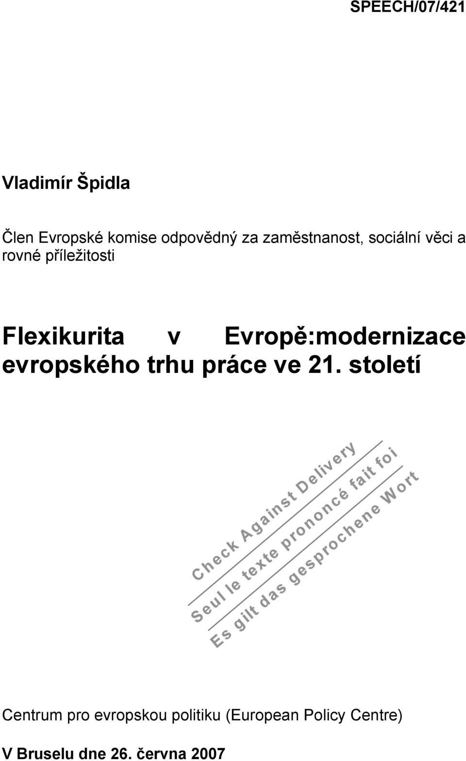 Evropě:modernizace evropského trhu práce ve 21.