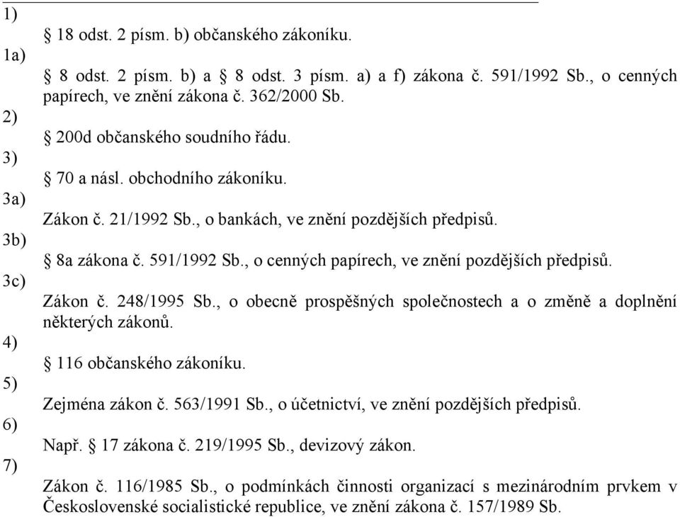 , o cenných papírech, ve znění pozdějších předpisů. 3c) Zákon č. 248/1995 Sb., o obecně prospěšných společnostech a o změně a doplnění některých zákonů. 4) 116 občanského zákoníku. 5) Zejména zákon č.