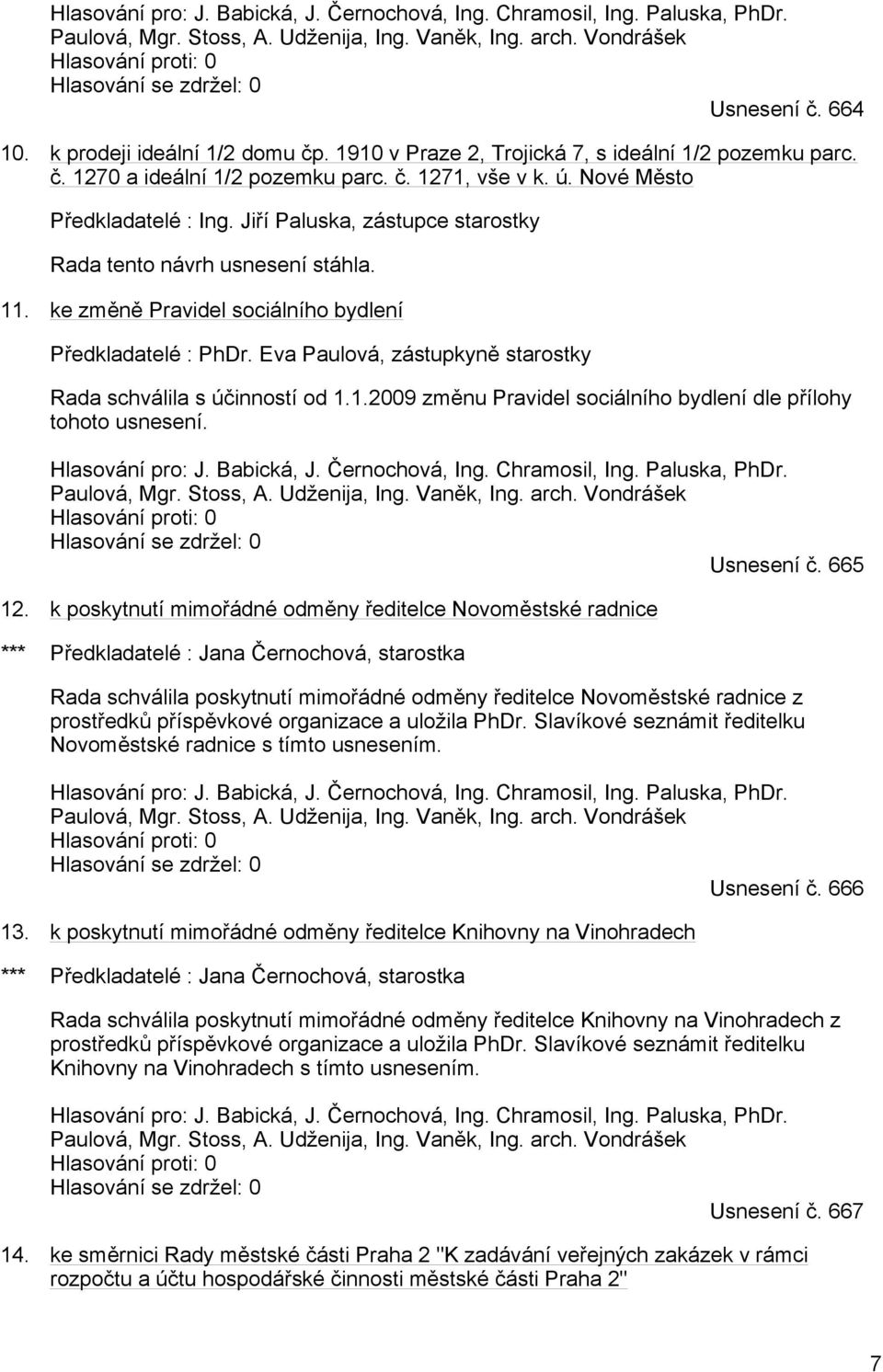 Jiří Paluska, zástupce starostky Rada tento návrh usnesení stáhla. 11. ke změně Pravidel sociálního bydlení Předkladatelé : PhDr. Eva Paulová, zástupkyně starostky Rada schválila s účinností od 1.1.2009 změnu Pravidel sociálního bydlení dle přílohy tohoto usnesení.